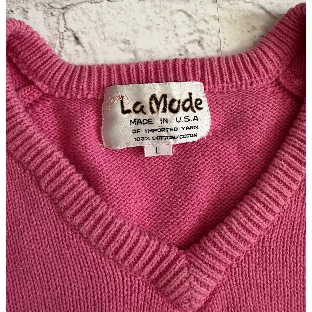Vintage La Mode Embroidered ‎ Sweater Golf Pink Mickey Mouse golf  Size Large
